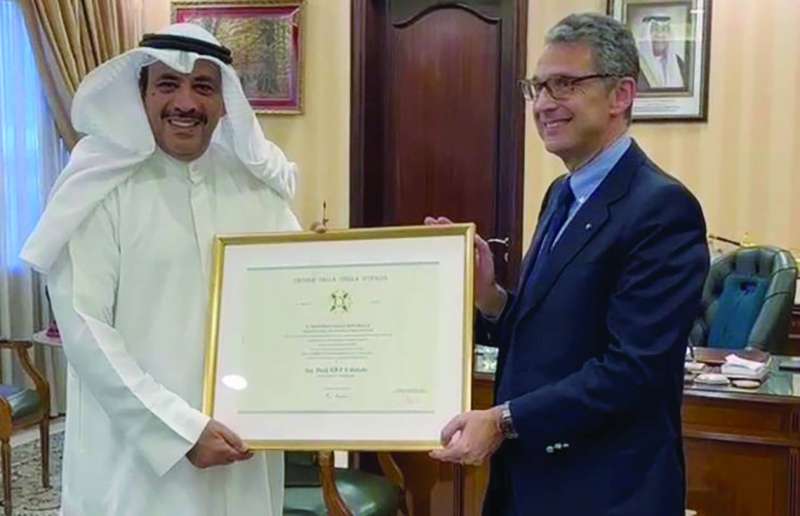 Eng. Duaij Al-Otaibi receiving the Order of the Star of Italy from Ambassador Carlo Baldocci